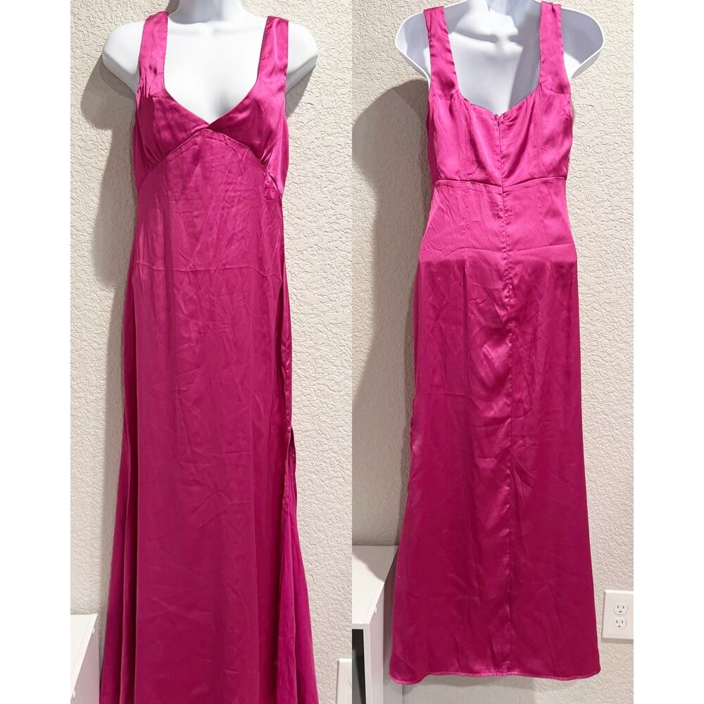 princess polly | lynsey fuchia silky summer leg slit midi dress sz 4